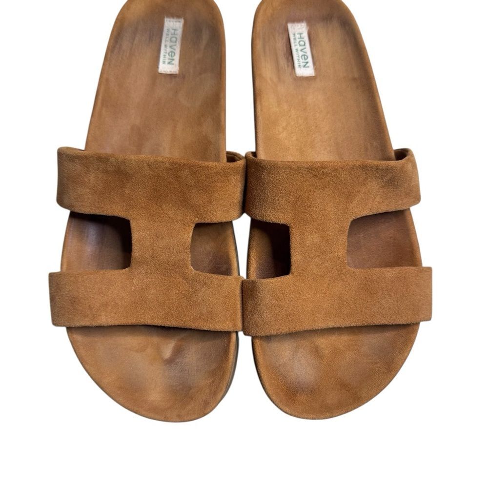 Haven Well Within Women's Suede Brown Honey Suede Cutout Slides Sandals Size 9M - Picture 3 of 9